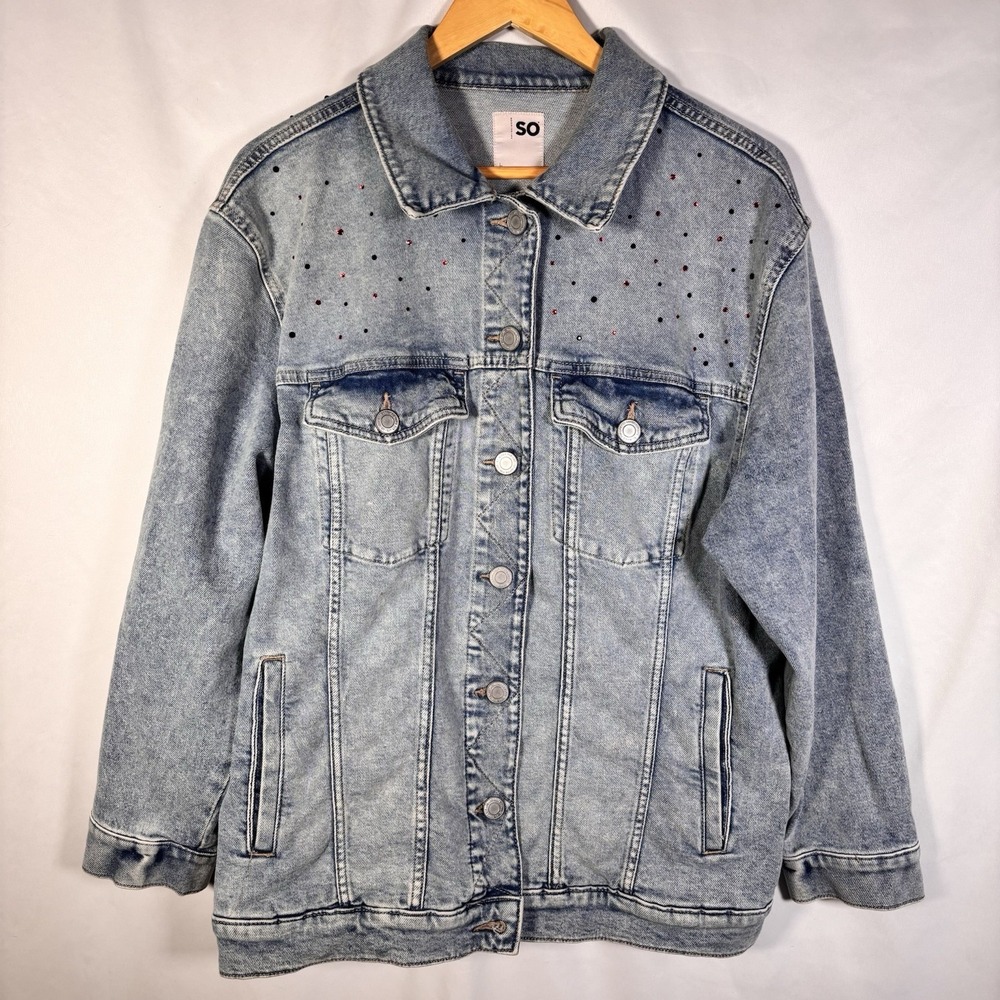 Varsity Football Denim Jacket Large Hand Painted Hamilton Studded Game Day - Picture 2 of 7